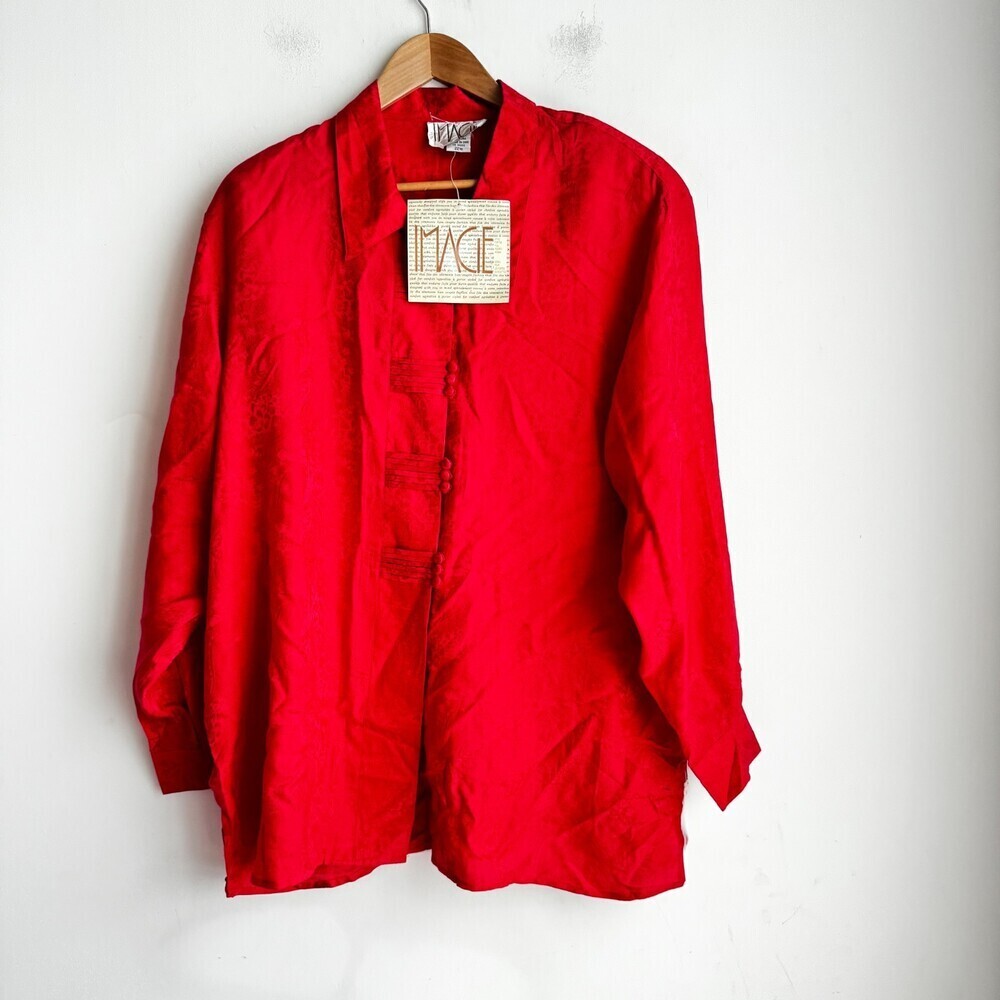 Vintage IMAGE Red Silk Asian Style Dead-stock NWT Button Closure Shirt 22W